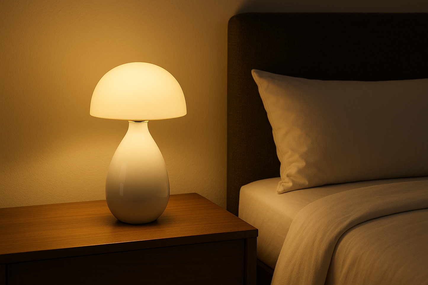 Mushroom Lamp - Modern Glass Warm LED Light for Tableside & Bedside