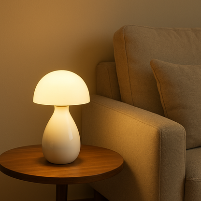 Mushroom Lamp - Modern Glass Warm LED Light for Tableside & Bedside